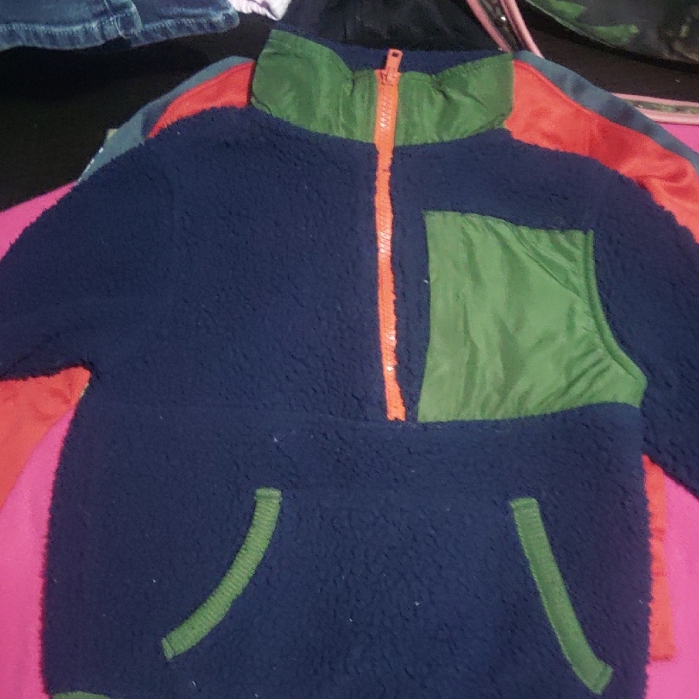 Colorful Fleece Pullover with Green Accents